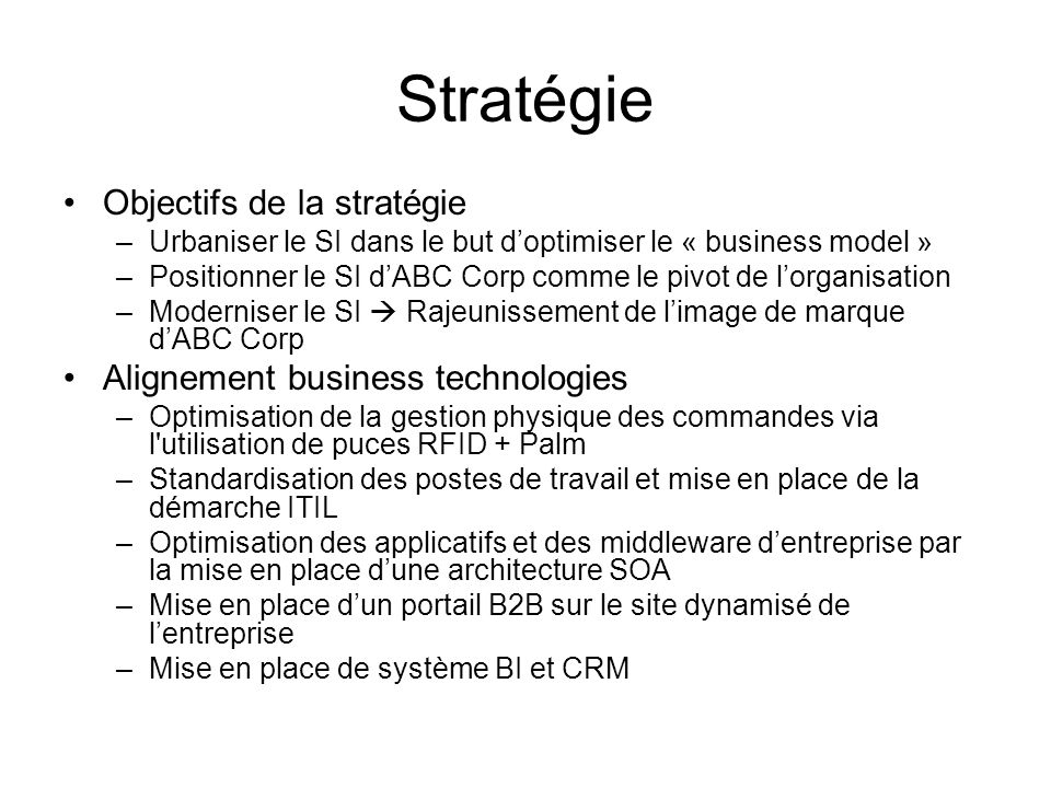 Stratégie Objectifs de la stratégie Alignement business technologies